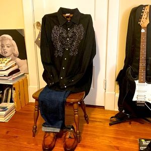 AVIREX DRESS SHIRT EMBROIDERED ROYAL CREST XL